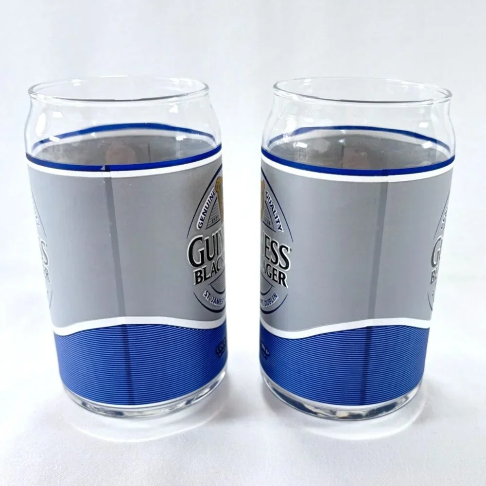 Guinness Black Lager Cold Brewed Can Shaped 16 Oz‎ Glasses Set of 2